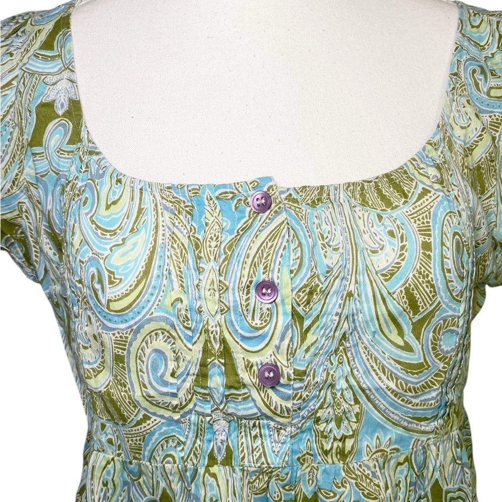 Dorothee Bis Paisley Print Green and Blue Women's Top - Picture 4 of 15